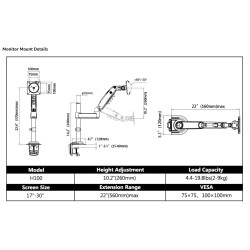 North Bayou NB H100 Single Arm Gas Spring Monitor Mount 22-35" (Retail) — Buy in Cyprus with Fast Delivery
