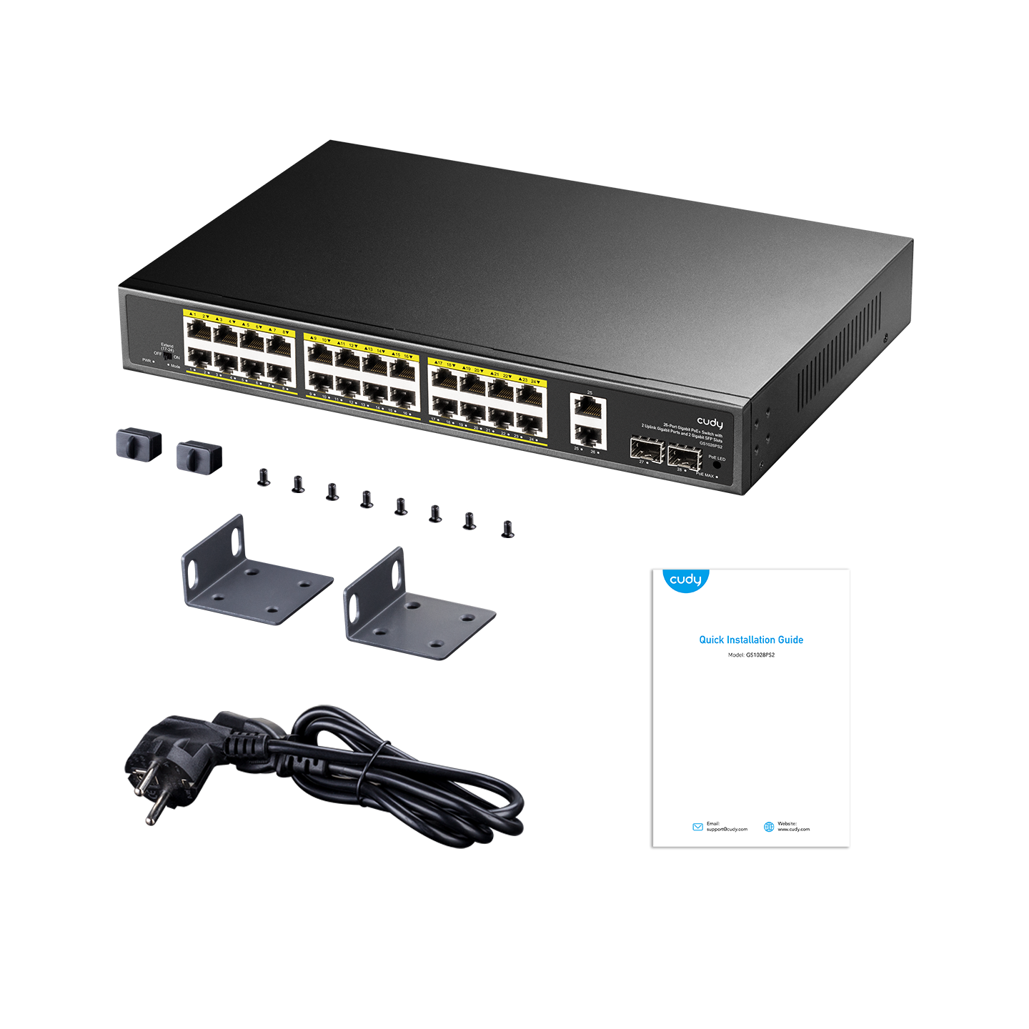 Cudy Switch PoE Gigabit 24PoE + 2GbE + 2SFP Uplink 300W RM - GS1026PS2 - RM — Buy in Cyprus with Fast Delivery