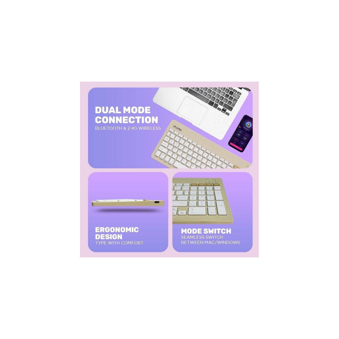 Alcatroz XPLORER GO! BTR-200 Wireless Mini Keyboard 2.4G+BT - ALC-XPLORER-GO-BTR-200 (Boxed)