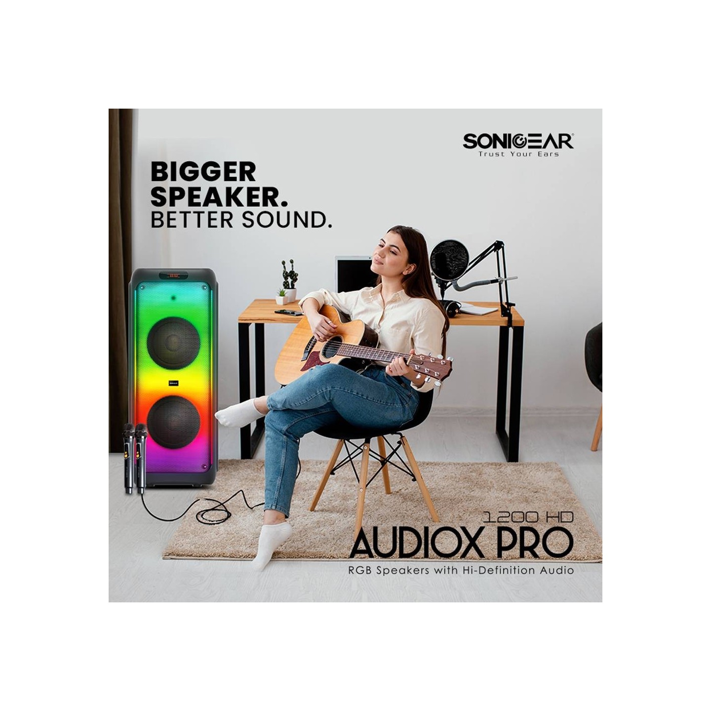 SonicGear 2 x 12'' Portable Karaoke Speaker - AudioXPro1200HD - 2 x Wireless Microphones — Buy in Cyprus with Fast Delivery