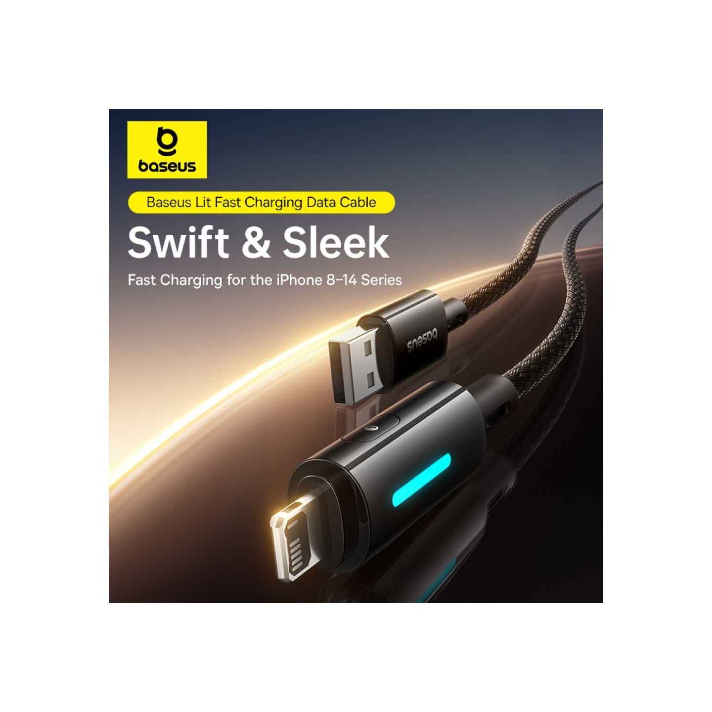 Baseus Cable Lightning to USB-A Lit Button Series - 1m - Cosmic Black — Buy in Cyprus with Fast Delivery
