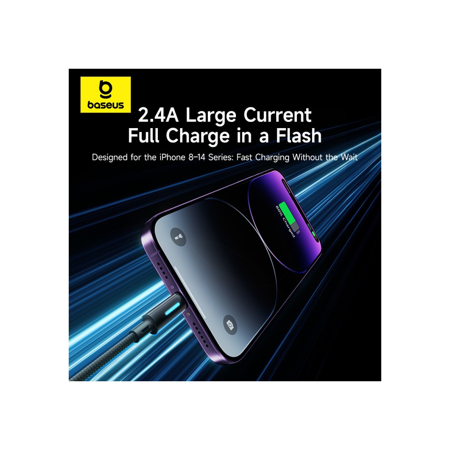 Baseus Cable Lightning to USB-A Lit Button Series - 1m - Cosmic Black — Buy in Cyprus with Fast Delivery