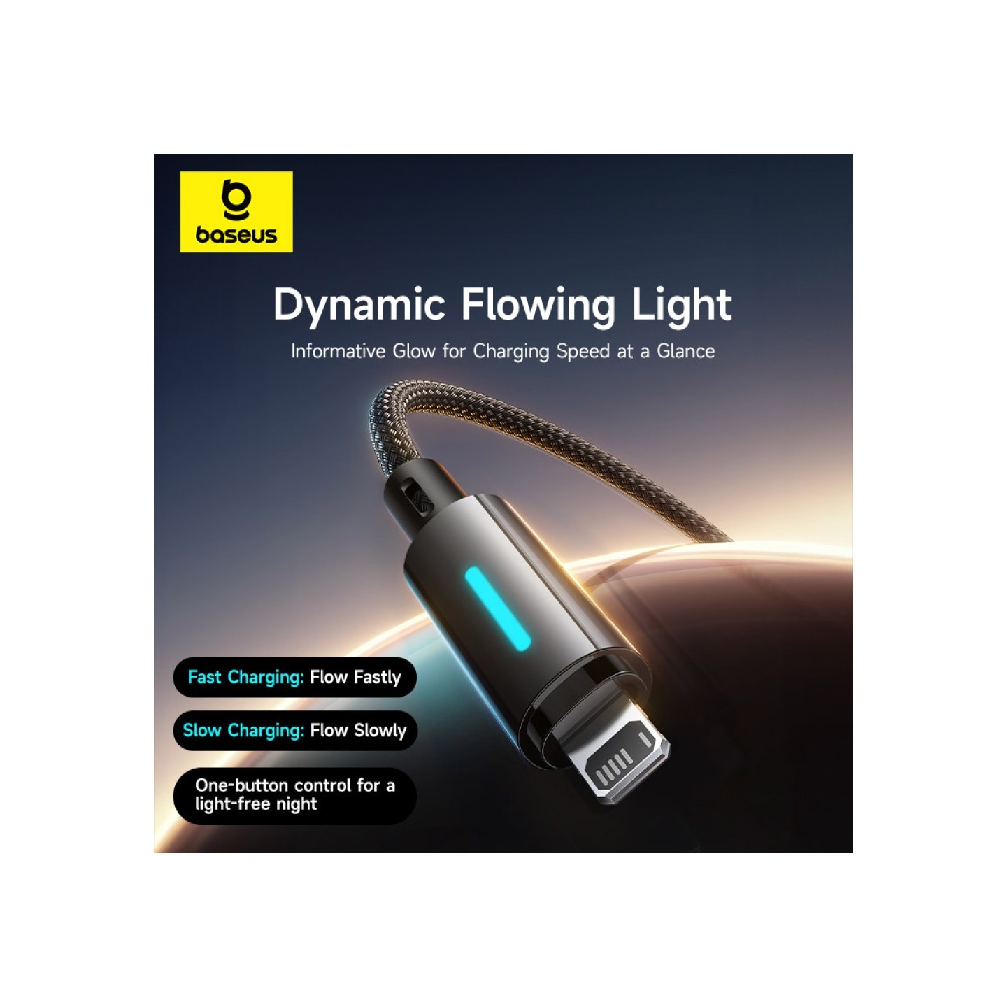Baseus Cable Lightning to USB-A Lit Button Series - 1m - Cosmic Black — Buy in Cyprus with Fast Delivery