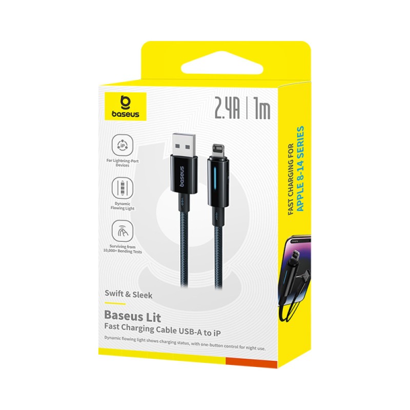 Buy Baseus Cable Lightning to USB-A Lit Button Series - 1m - Cosmic Black in Cyprus, Nicosia, Limassol, Larnaka, Pafos