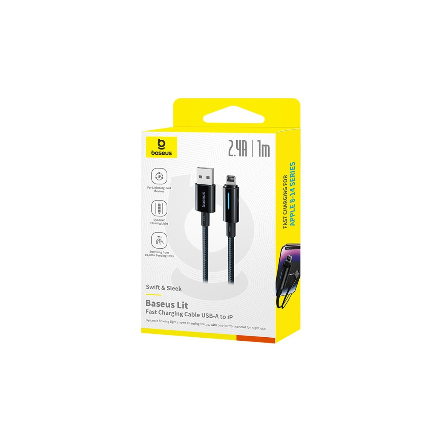 Baseus Cable Lightning to USB-A Lit Button Series - 1m - Cosmic Black — Buy in Cyprus with Fast Delivery