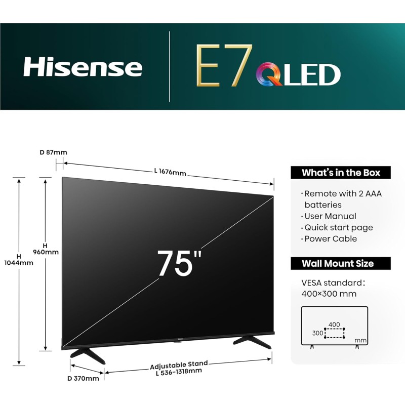 Buy Hisense TV - 75E7NQ - 75'' 4K Smart QLED TV in Cyprus, Nicosia, Limassol, Larnaka, Pafos