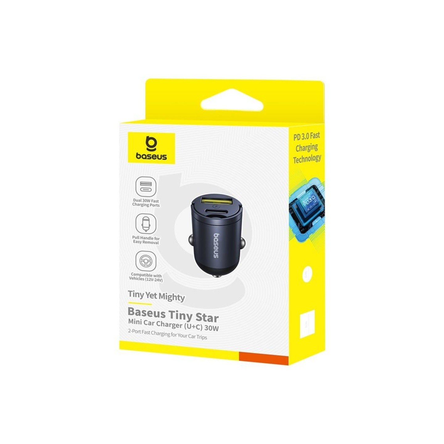 Baseus Tiny Star Car Charger - 30W PD 3.0 U+C Black — Buy in Cyprus with Fast Delivery