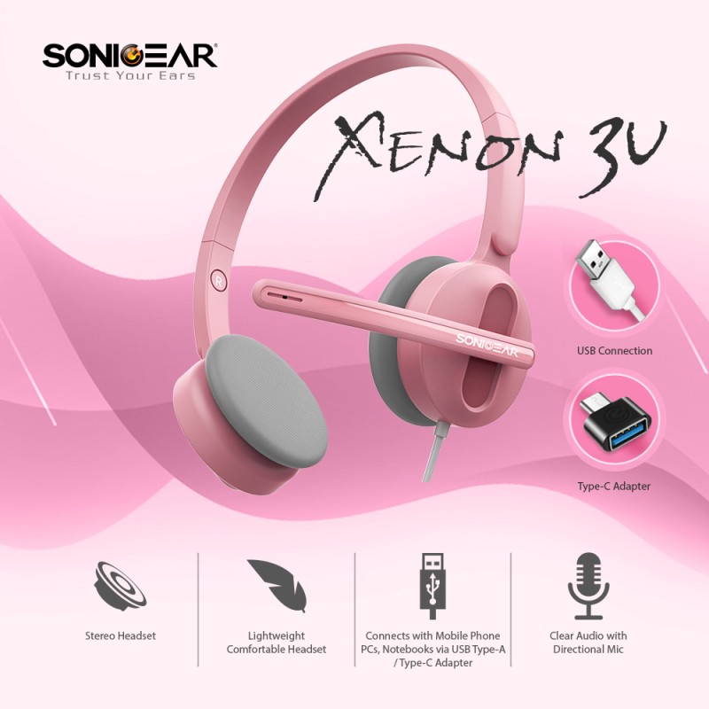 Buy SonicGear Headset - Xenon 3U - USB Type A&C Pink in Cyprus, Nicosia, Limassol, Larnaka, Pafos