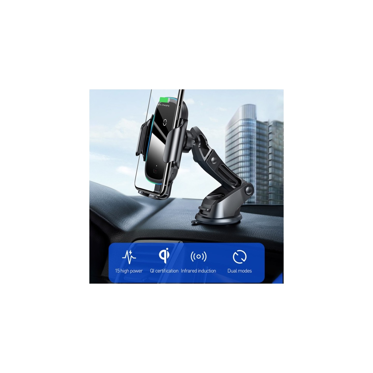 Baseus QI 15W Wireless Car Charger - Dash & Air Vent Mount — Buy in Cyprus with Fast Delivery