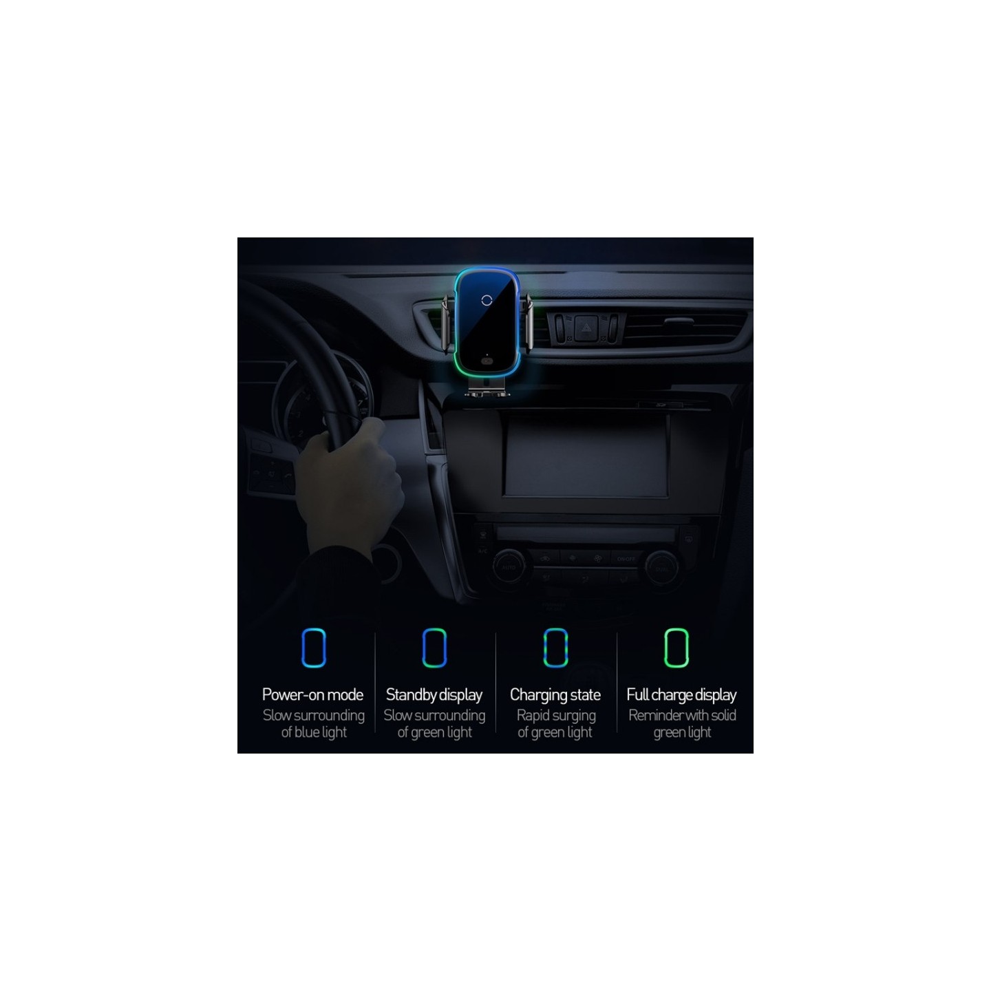 Baseus QI 15W Wireless Car Charger - Dash & Air Vent Mount — Buy in Cyprus with Fast Delivery
