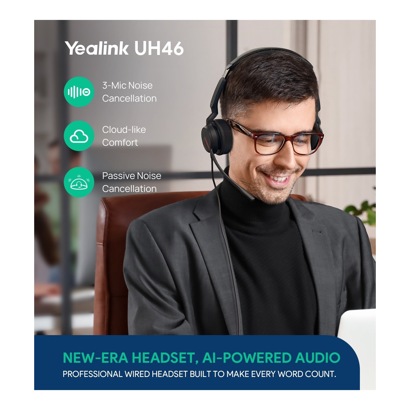 Yealink UH46 Wired USB Headset - 3-Mic Noise Cancelling Teams Certified (Boxed) — Buy in Cyprus with Fast Delivery