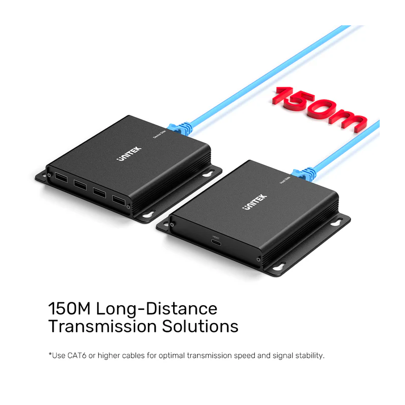 Buy Unitek USB Extender over Ethernet - U1222ABK - 150m 4-Port Hub 5V2A PSU in Cyprus, Nicosia, Limassol, Larnaka, Pafos