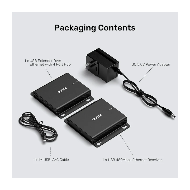 Buy Unitek USB Extender over Ethernet - U1222ABK - 150m 4-Port Hub 5V2A PSU in Cyprus, Nicosia, Limassol, Larnaka, Pafos