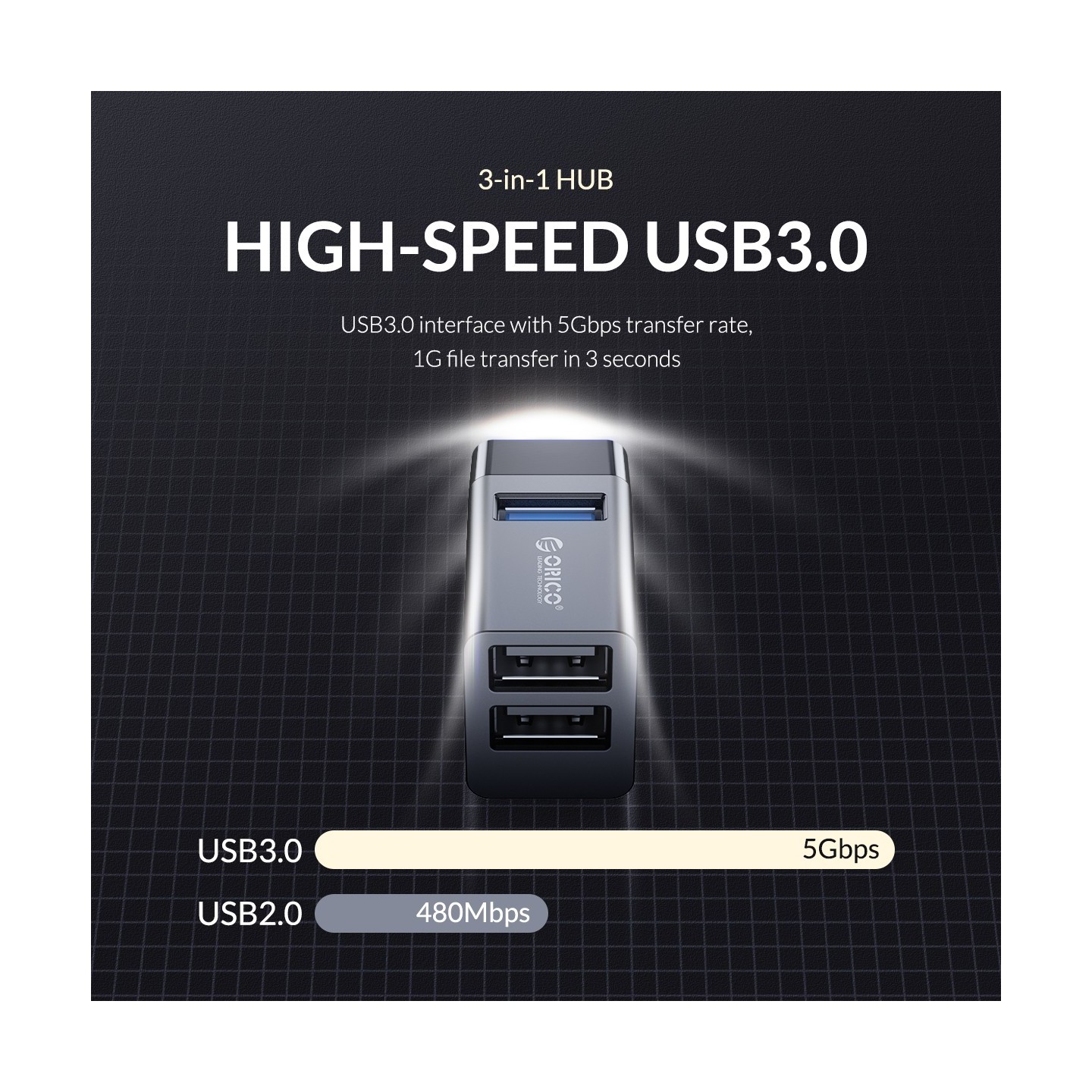 Orico MINI-U32 3-Port USB Hub - USB 3.0/2.0 Mini Stick USB-A — Armenius Store Cyprus