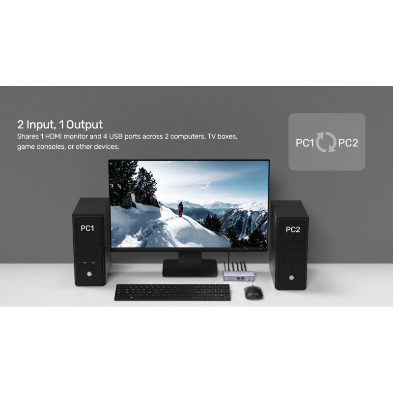Buy Unitek KVM HDMI 4K60Hz Switch 2-1 with 4-Port USB Hub - V307A - KVM HDMI 4K6... in Cyprus, Nicosia, Limassol, Larnaka, Pafos