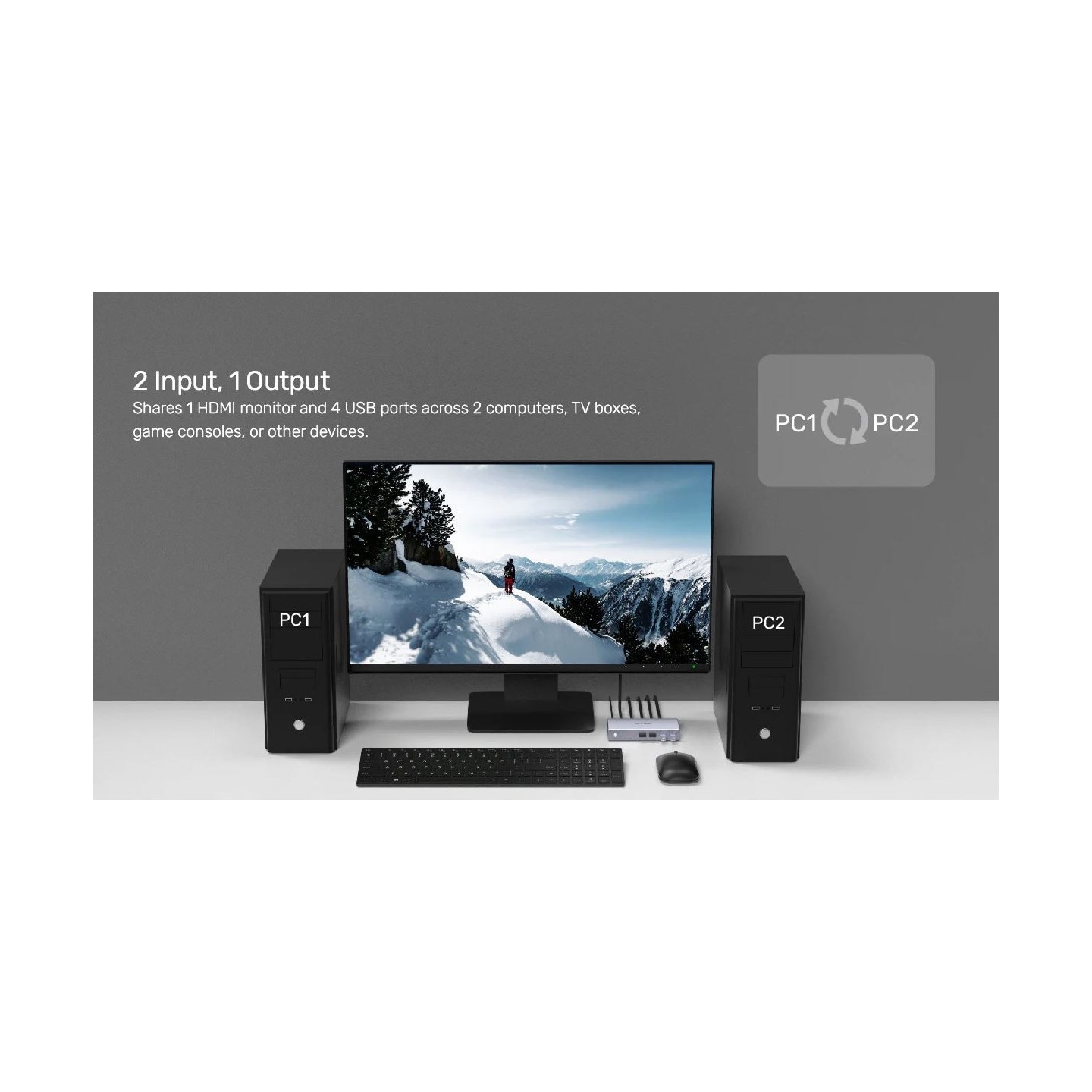 Unitek KVM HDMI 4K60Hz Switch 2-1 with 4-Port USB Hub - V307A - KVM HDMI 4K60Hz Switch 2-1 with 4-Port USB Hub