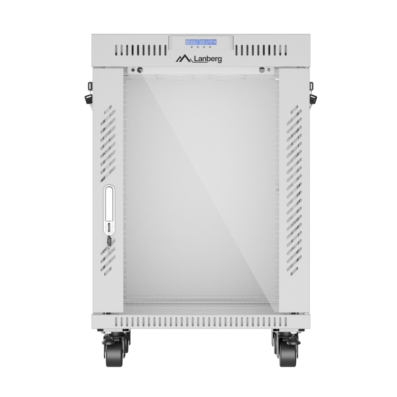 Lanberg Free Standing Cabinet 19'' with Glass Door - 15U, 60cm Ventilation Panel with LCD, 2 Fans & Thermostat Grey