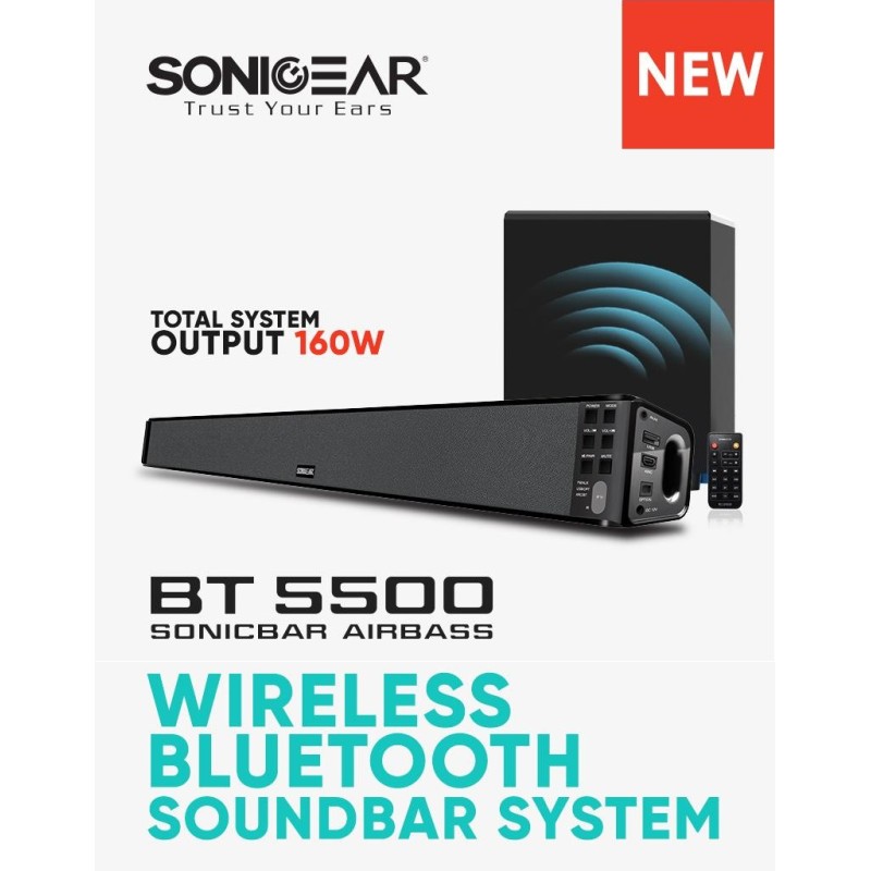 Buy SonicGear Soundbar - BT-5500 - 160W Soundbar with Wireless SubWoofer BT-USB-... in Cyprus, Nicosia, Limassol, Larnaka, Pafos