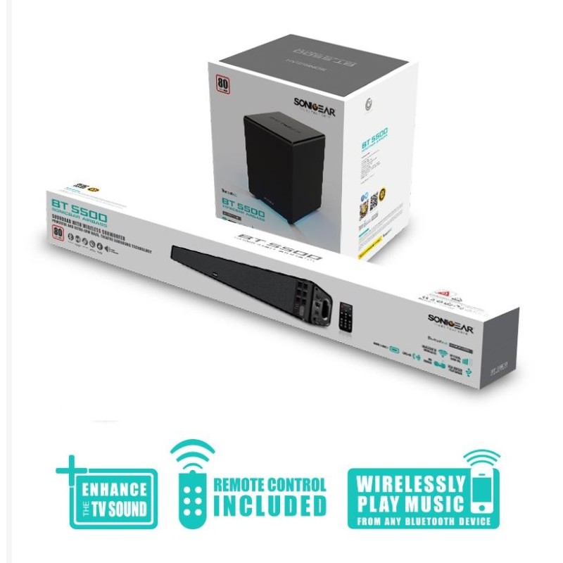 Buy SonicGear Soundbar - BT-5500 - 160W Soundbar with Wireless SubWoofer BT-USB-... in Cyprus, Nicosia, Limassol, Larnaka, Pafos