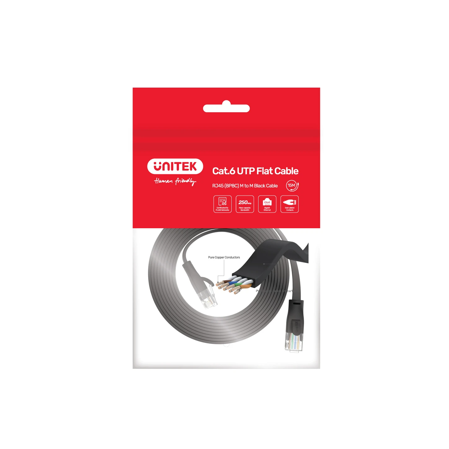 Unitek Flat Patch Cable CAT6 Black 15.0m - C1814GBK - Flat Patch Cable CAT6 Black 15.0m — Buy in Cyprus with Fast Delivery