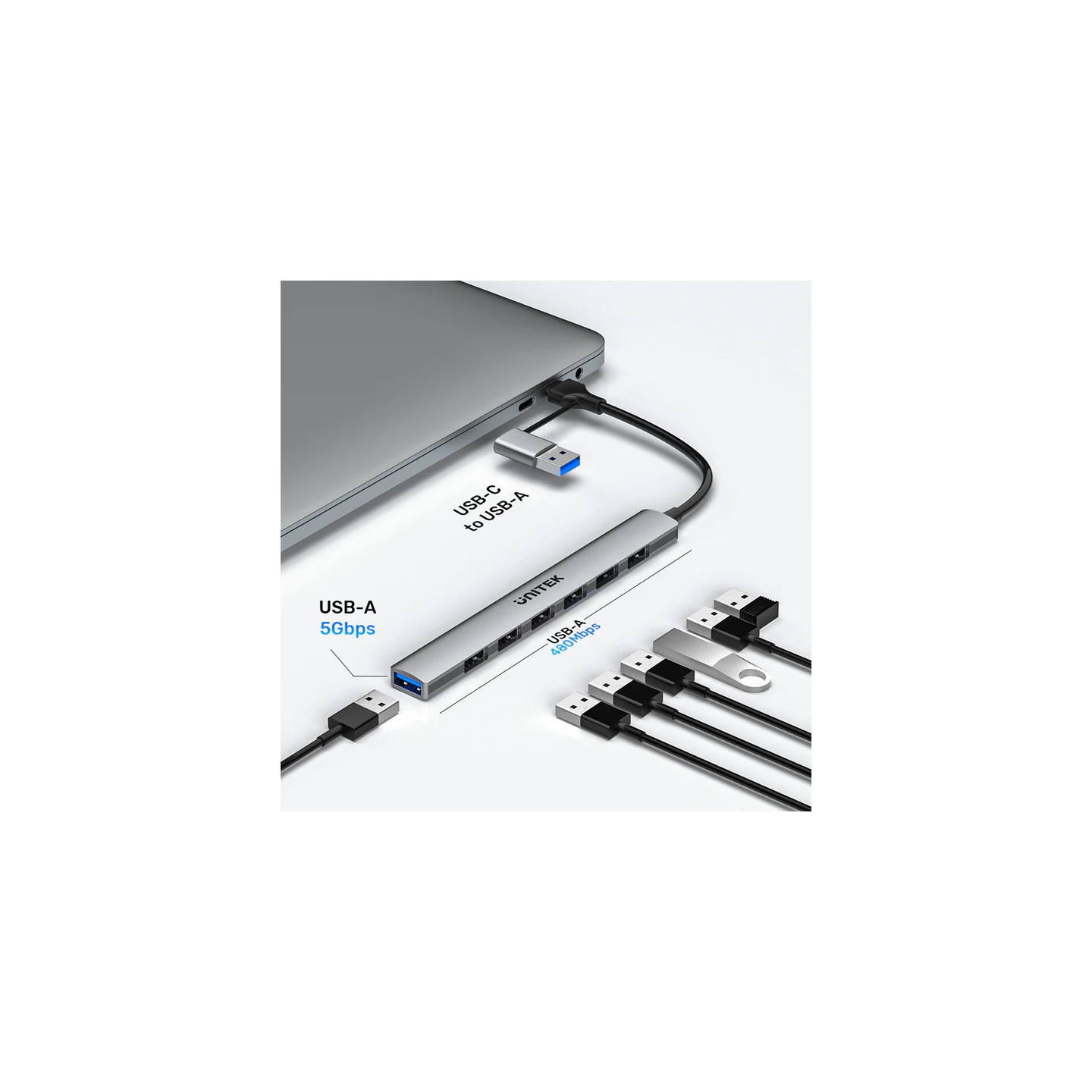Unitek USB-A Hub - H1209A - 7-Port USB2.0 with 0.15m cable — Buy in Cyprus with Fast Delivery