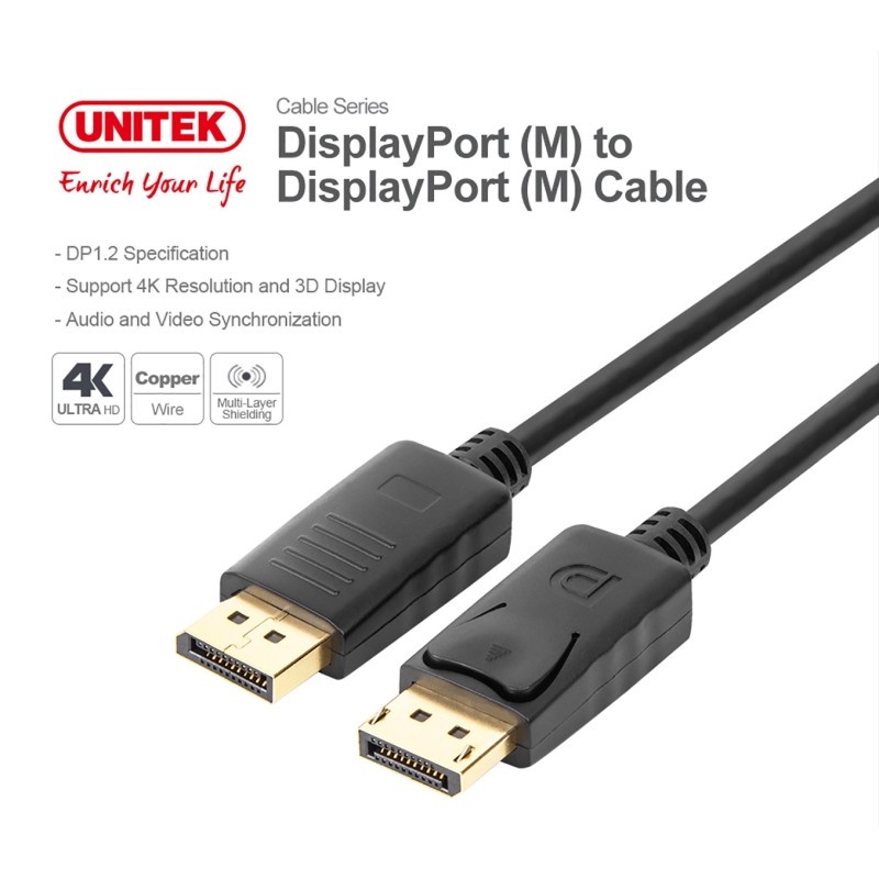 Buy Unitek DisplayPort 1.2 Cable 4K60Hz 2.0m - Y-C608BK - DisplayPort 1.2 Cable ... in Cyprus, Nicosia, Limassol, Larnaka, Pafos
