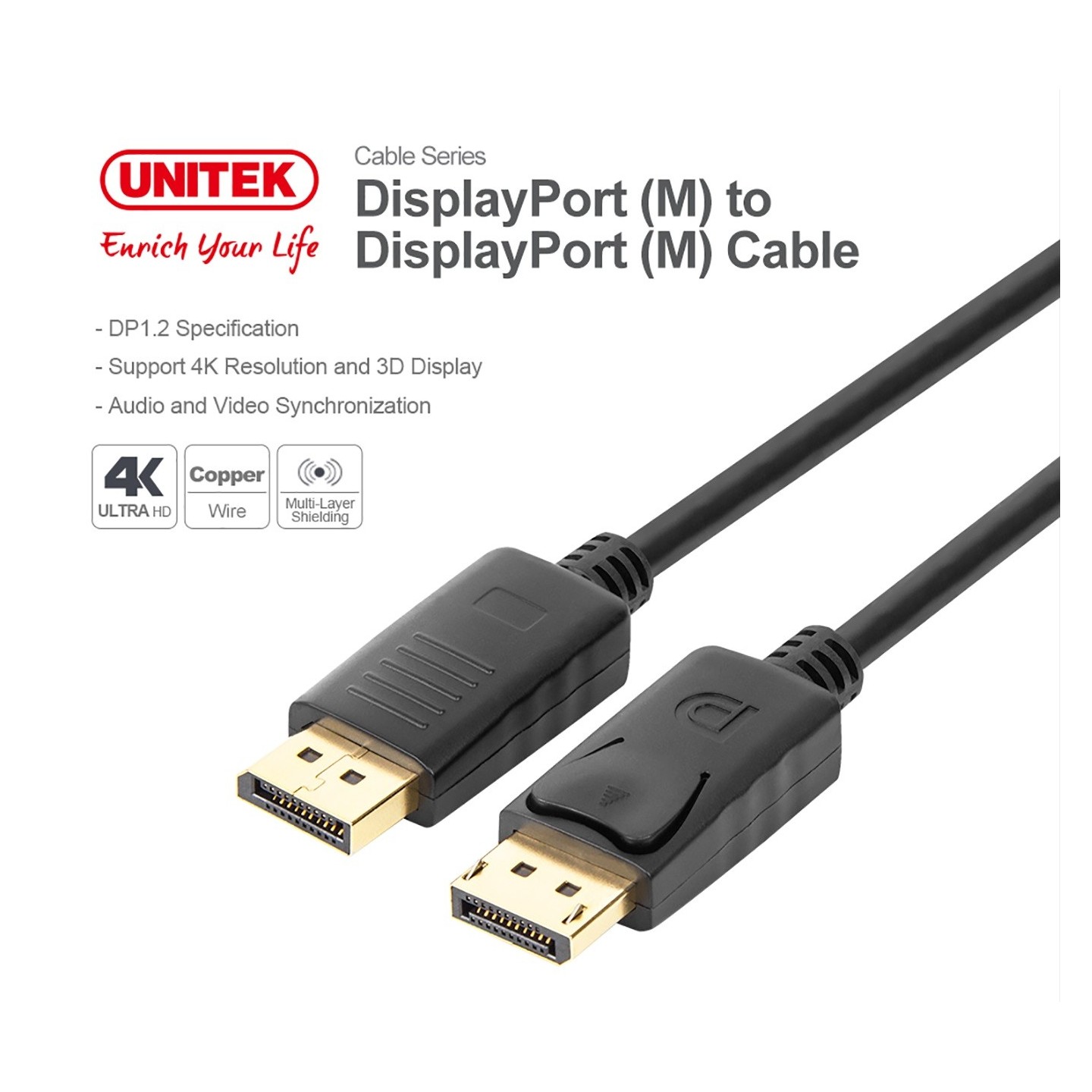 Unitek DisplayPort 1.2 Cable 4K60Hz 2.0m - Y-C608BK - DisplayPort 1.2 Cable 4K60Hz 2.0m — Buy in Cyprus with Fast Delivery