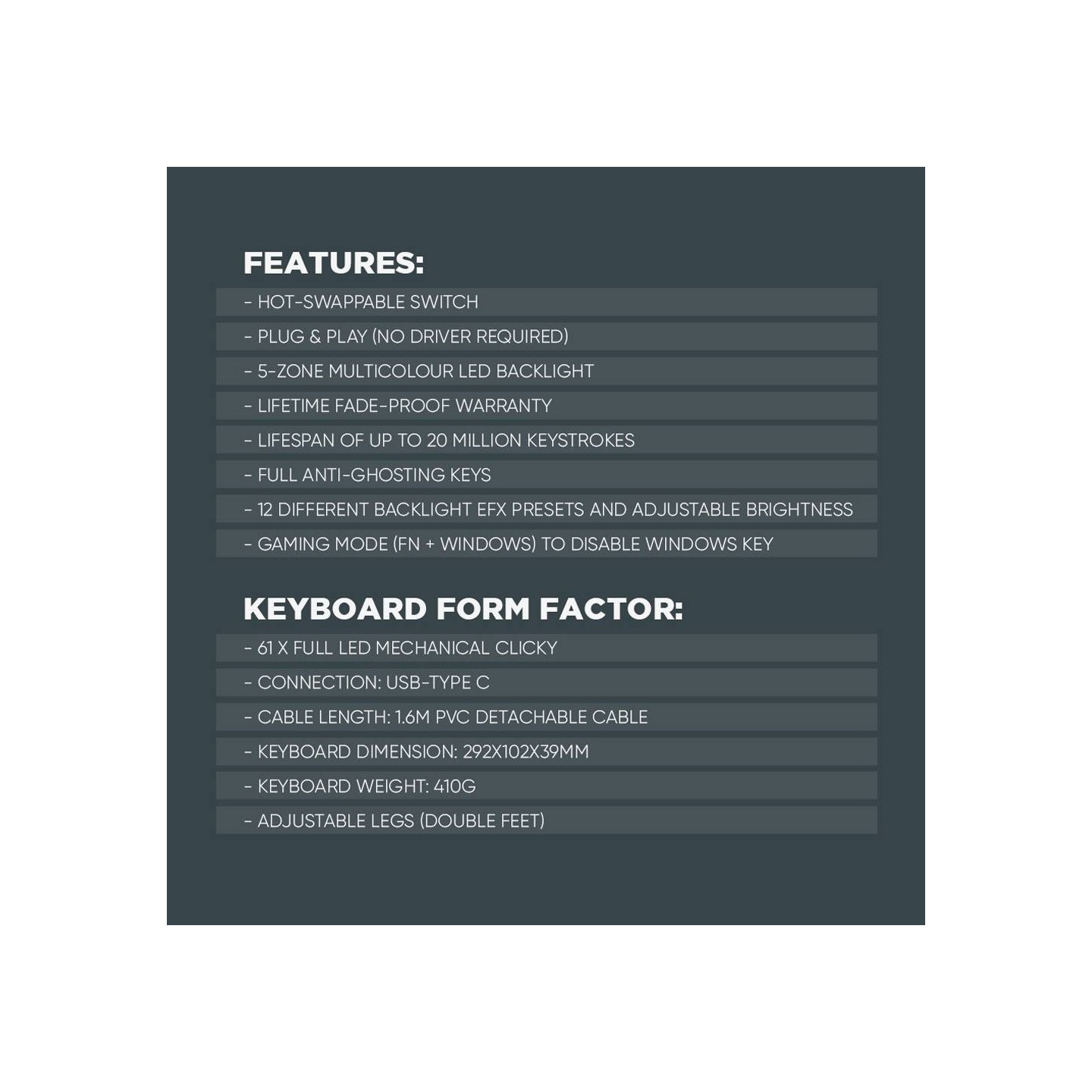 Armaggeddon MKA-1C NEX Black 61-Key Tactile Brown Mechanical Gaming Keyboard (Boxed) — Buy in Cyprus with Fast Delivery