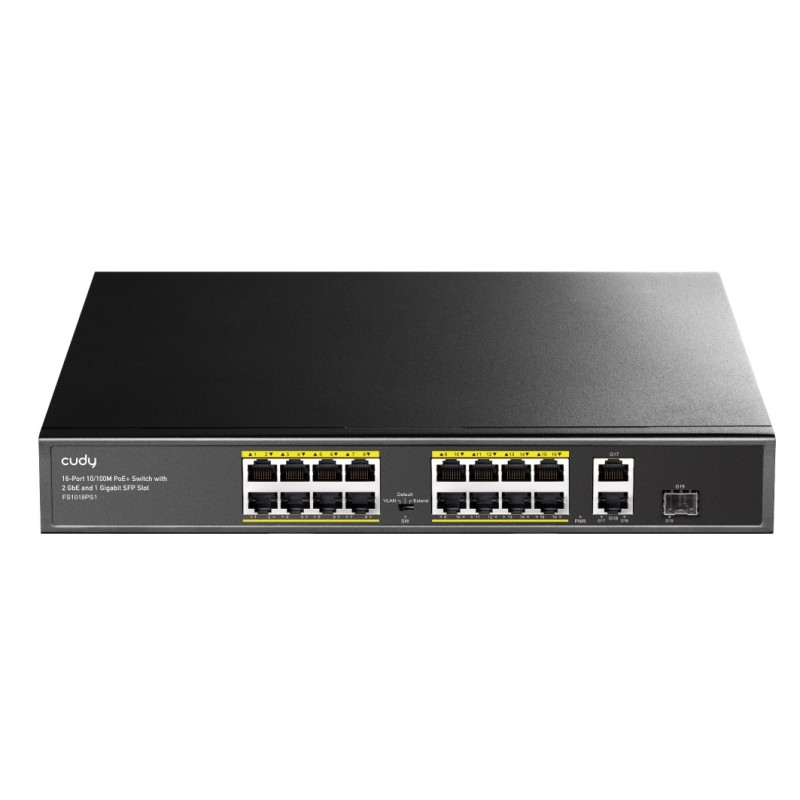 Cudy Switch PoE FE 16PoE + 2GbE + 1SFP Uplink 200W RM - FS1018PS1 - Cudy Switch PoE FE 16PoE + 2GbE + 1SFP Uplink 200W RM