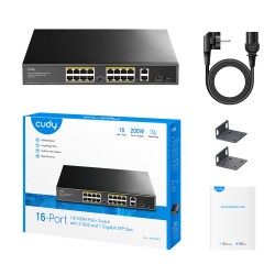 Cudy Switch PoE FE 16PoE + 2GbE + 1SFP Uplink 200W RM - FS1018PS1 - Cudy Switch PoE FE 16PoE + 2GbE + 1SFP Uplink 200W RM