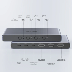 Buy Unitek HDMI USB-C Switch - V1313A - 4K 4in (2xHDMI + 2xUSB-C) 1xHDMI Out in Cyprus, Nicosia, Limassol, Larnaka, Pafos