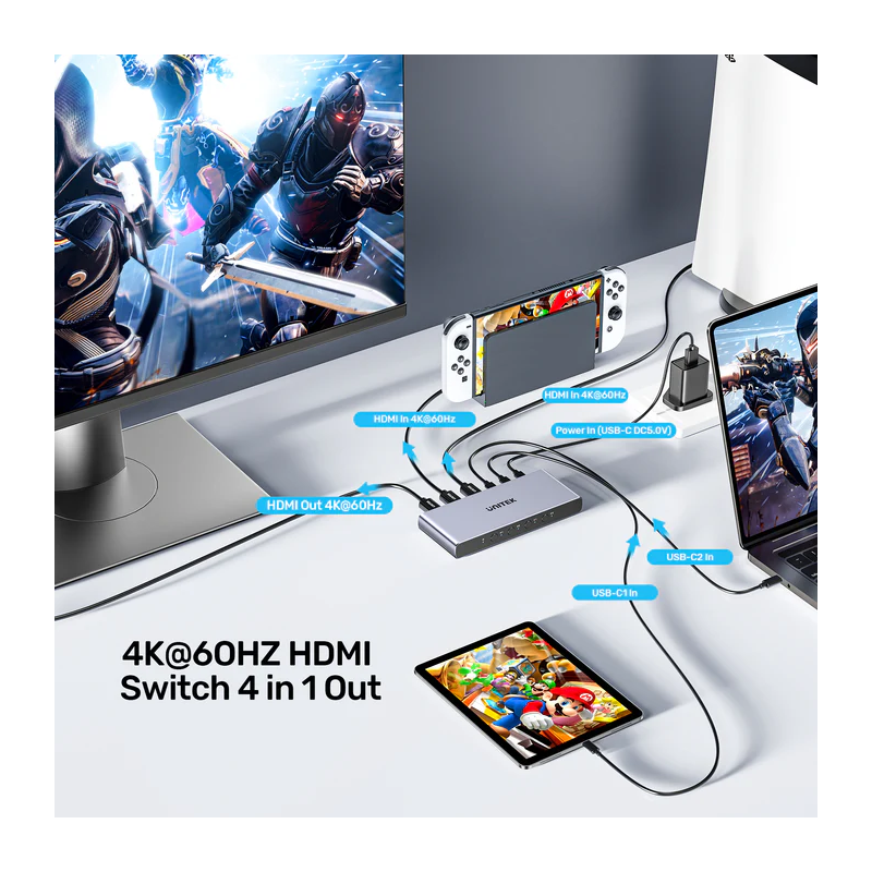 Buy Unitek HDMI USB-C Switch - V1313A - 4K 4in (2xHDMI + 2xUSB-C) 1xHDMI Out in Cyprus, Nicosia, Limassol, Larnaka, Pafos