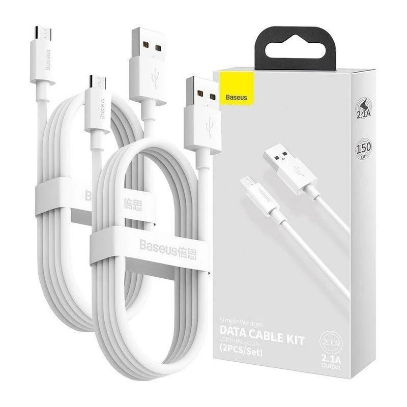 Baseus Simple Wisdom MicroUSB to USB-A 1.5m White 2PC (Retail) — Buy in Cyprus with Fast Delivery