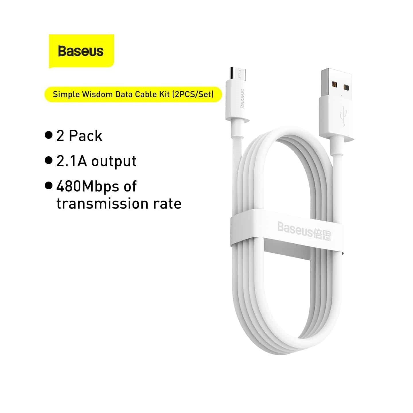 Baseus Simple Wisdom MicroUSB to USB-A 1.5m White 2PC (Retail) — Buy in Cyprus with Fast Delivery