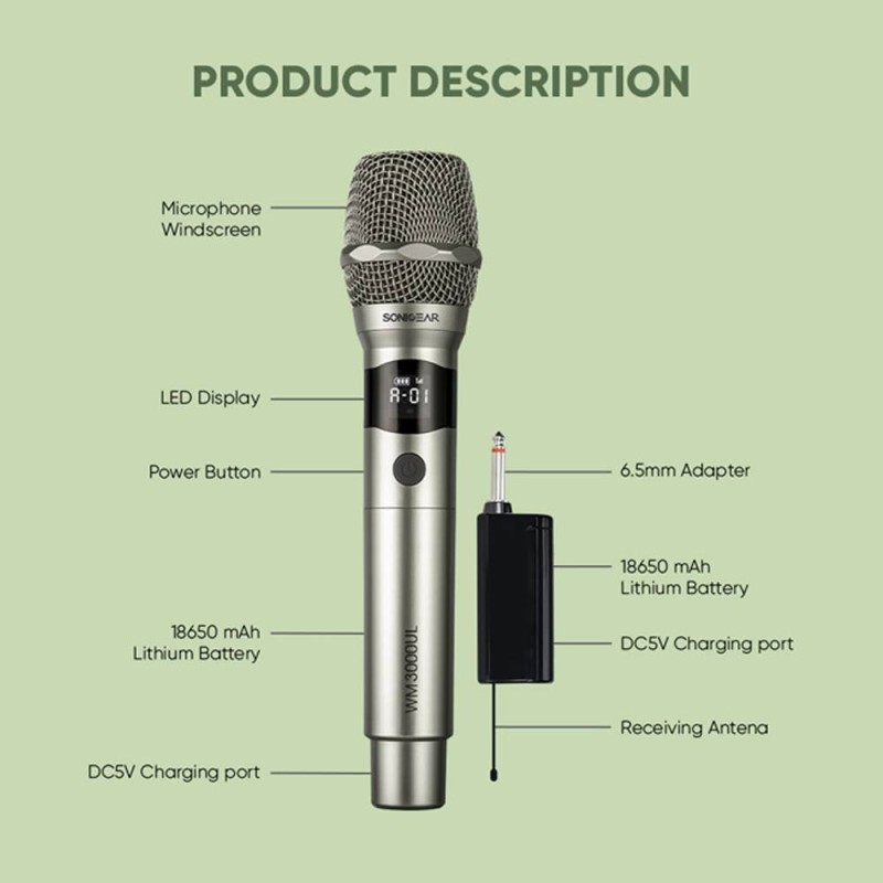 Buy SonicGear Microphone Wireless 2xHandsets - WM 3000UL - DUAL Obsidian in Cyprus, Nicosia, Limassol, Larnaka, Pafos