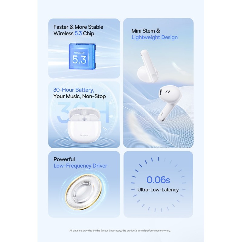 Buy Baseus Headphones In Ear TWS Bowie - E13 - Moon White in Cyprus, Nicosia, Limassol, Larnaka, Pafos