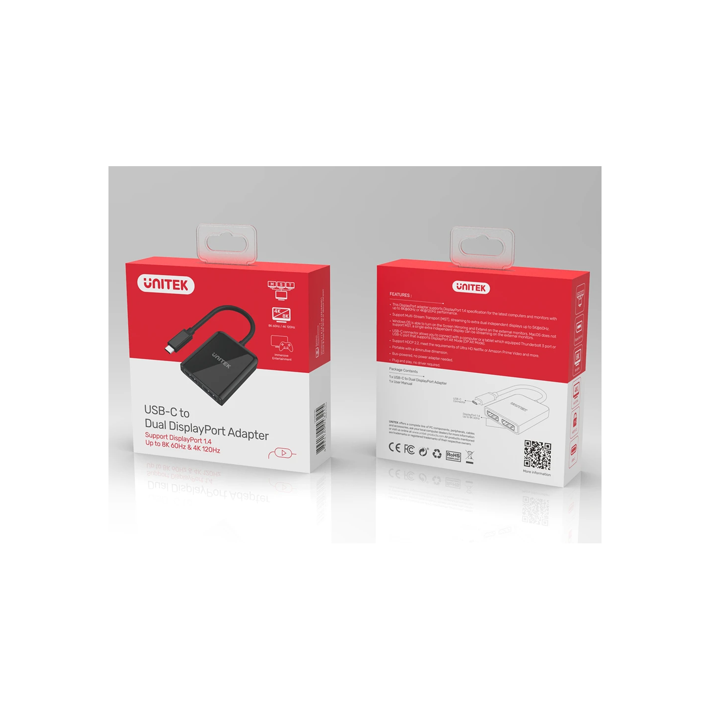 Unitek V1407A Type-C To Dual DP 8K 60Hz Adapter with MST Dual Monitor — Buy in Cyprus with Fast Delivery