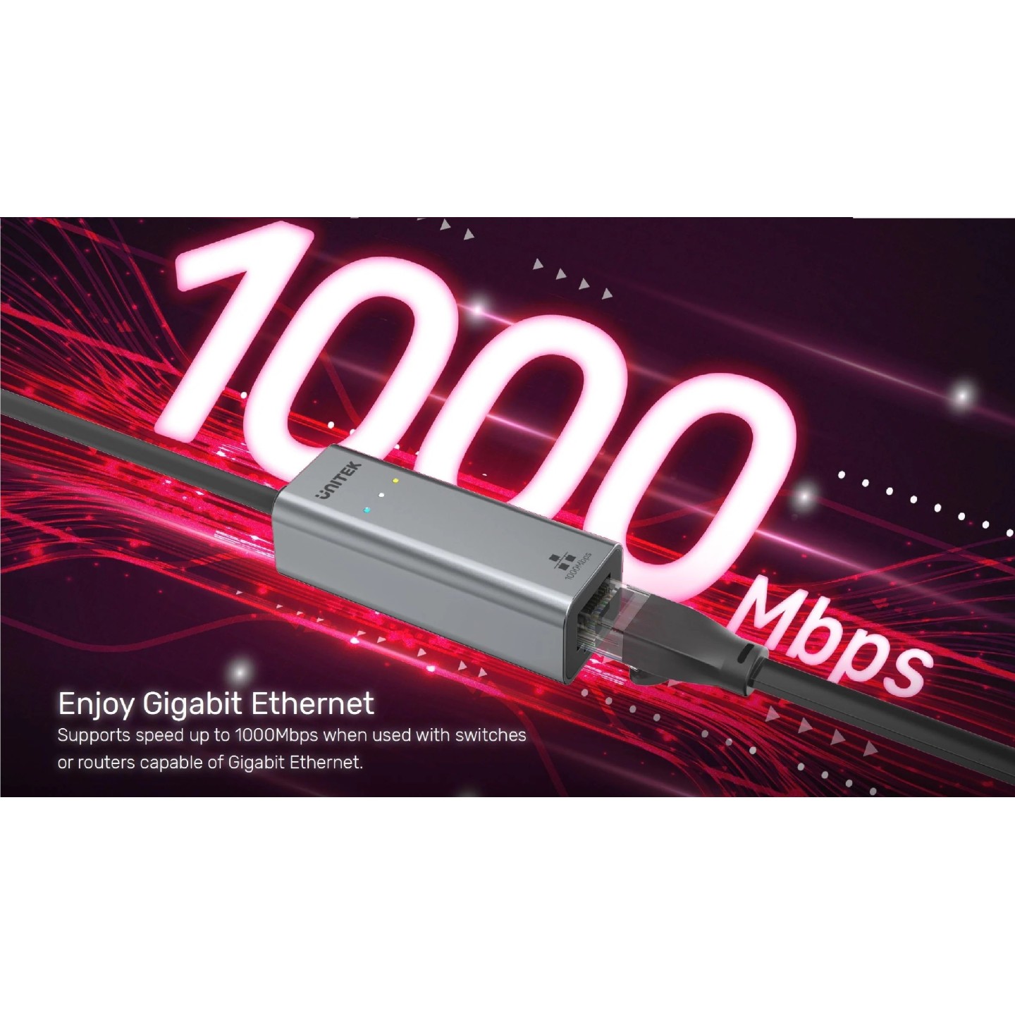 Unitek Converter USB-C to LAN Gigabit Ethernet+USB-A - Y-3465A - USB-C to LAN Gigabit Ethernet+USB-A