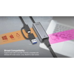 Buy Unitek Converter USB-C to LAN Gigabit Ethernet+USB-A - Y-3465A - USB-C to LA... in Cyprus, Nicosia, Limassol, Larnaka, Pafos