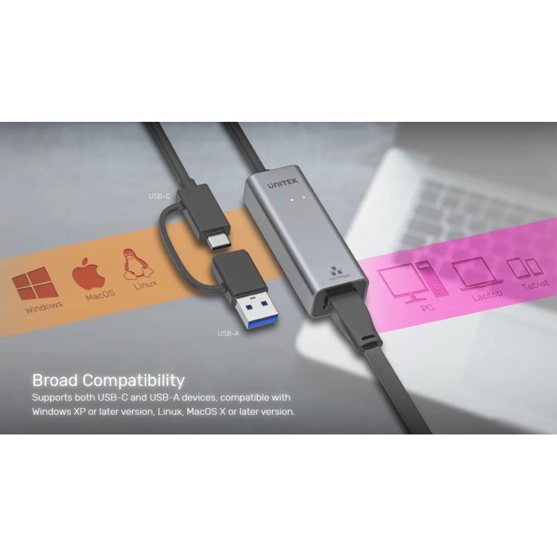 Buy Unitek Converter USB-C to LAN Gigabit Ethernet+USB-A - Y-3465A - USB-C to LA... in Cyprus, Nicosia, Limassol, Larnaka, Pafos