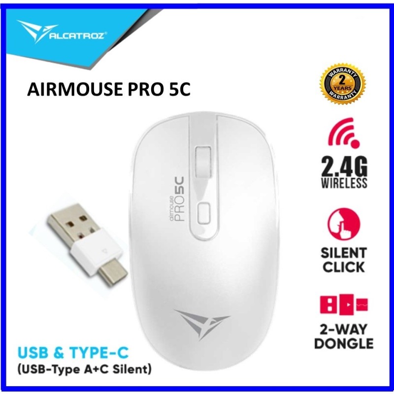 Buy Alcatroz Airmouse Pro - 5C - Wireless Silent Mouse USB-A & USB-C dongle White in Cyprus, Nicosia, Limassol, Larnaka, Pafos