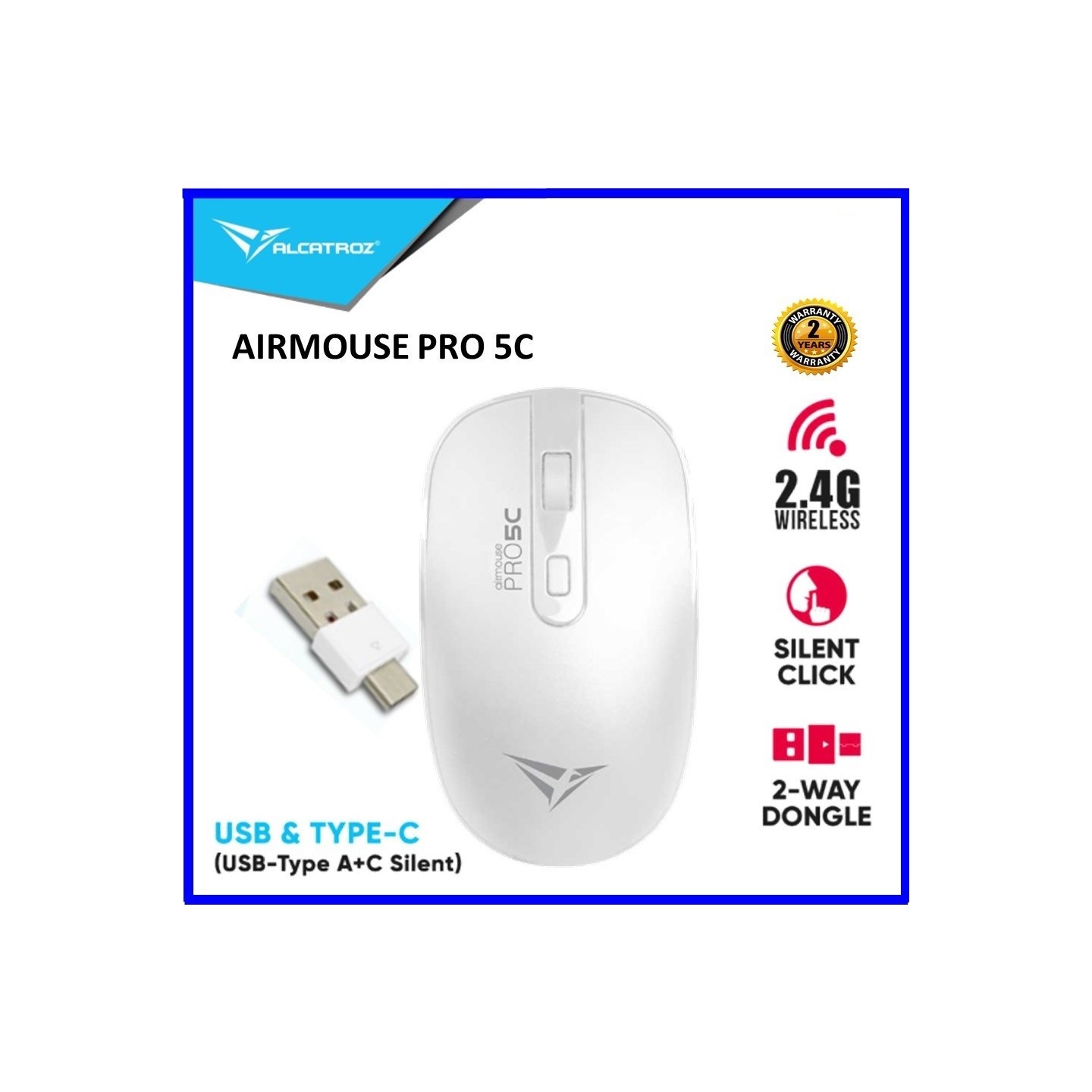 Alcatroz Airmouse Pro 5C Wireless Silent Mouse USB-A & USB-C White (Boxed) — Buy in Cyprus with Fast Delivery
