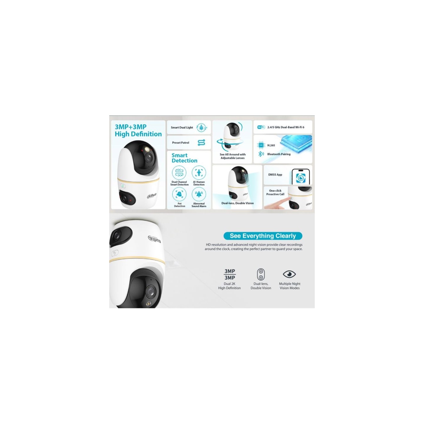 Dahua IP Indoor 3.0MP Wi-Fi PT Dome - H3D-3F - Dual Lens — Buy in Cyprus with Fast Delivery