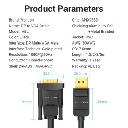 Buy Vention Converter DisplayPort to VGA Cable 5.0m - HBLBJ in Cyprus, Nicosia, Limassol, Larnaka, Pafos
