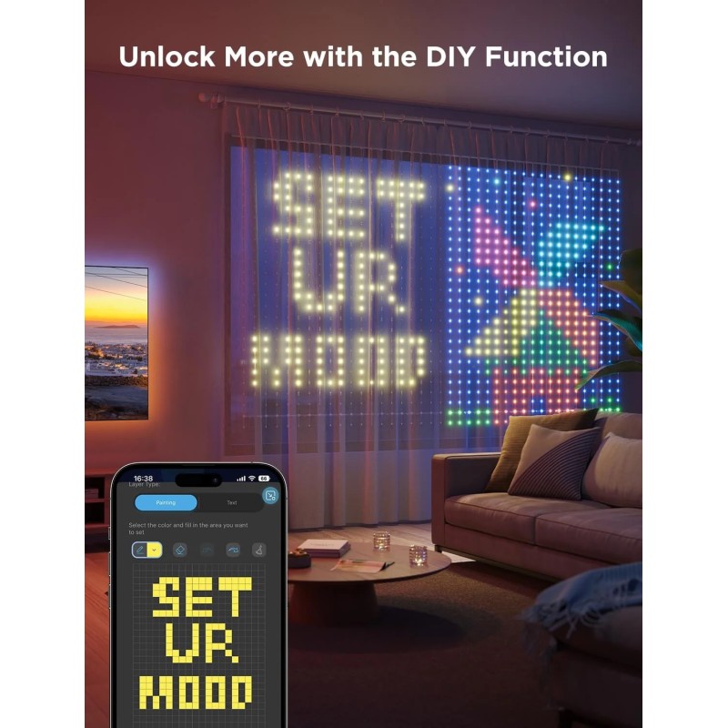 Buy Govee LED Curtain Lights - H70B3 - 2 WiFi & BT RGBIC 1.5x2.0m IP65 (EU) in Cyprus, Nicosia, Limassol, Larnaka, Pafos