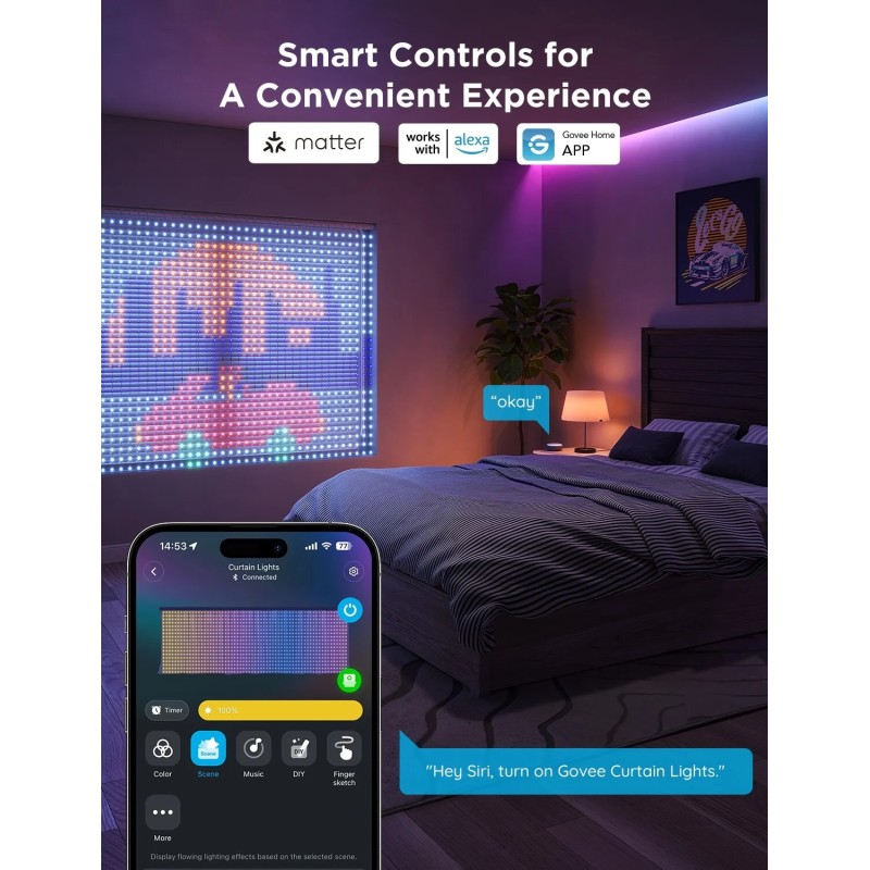 Buy Govee LED Curtain Lights - H70B3 - 2 WiFi & BT RGBIC 1.5x2.0m IP65 (EU) in Cyprus, Nicosia, Limassol, Larnaka, Pafos
