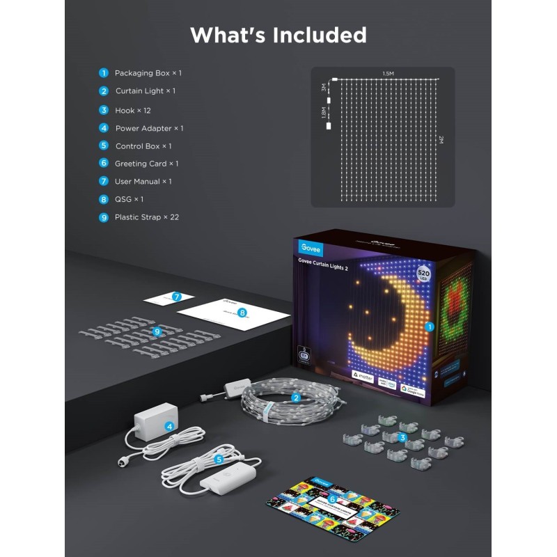 Buy Govee LED Curtain Lights - H70B3 - 2 WiFi & BT RGBIC 1.5x2.0m IP65 (EU) in Cyprus, Nicosia, Limassol, Larnaka, Pafos