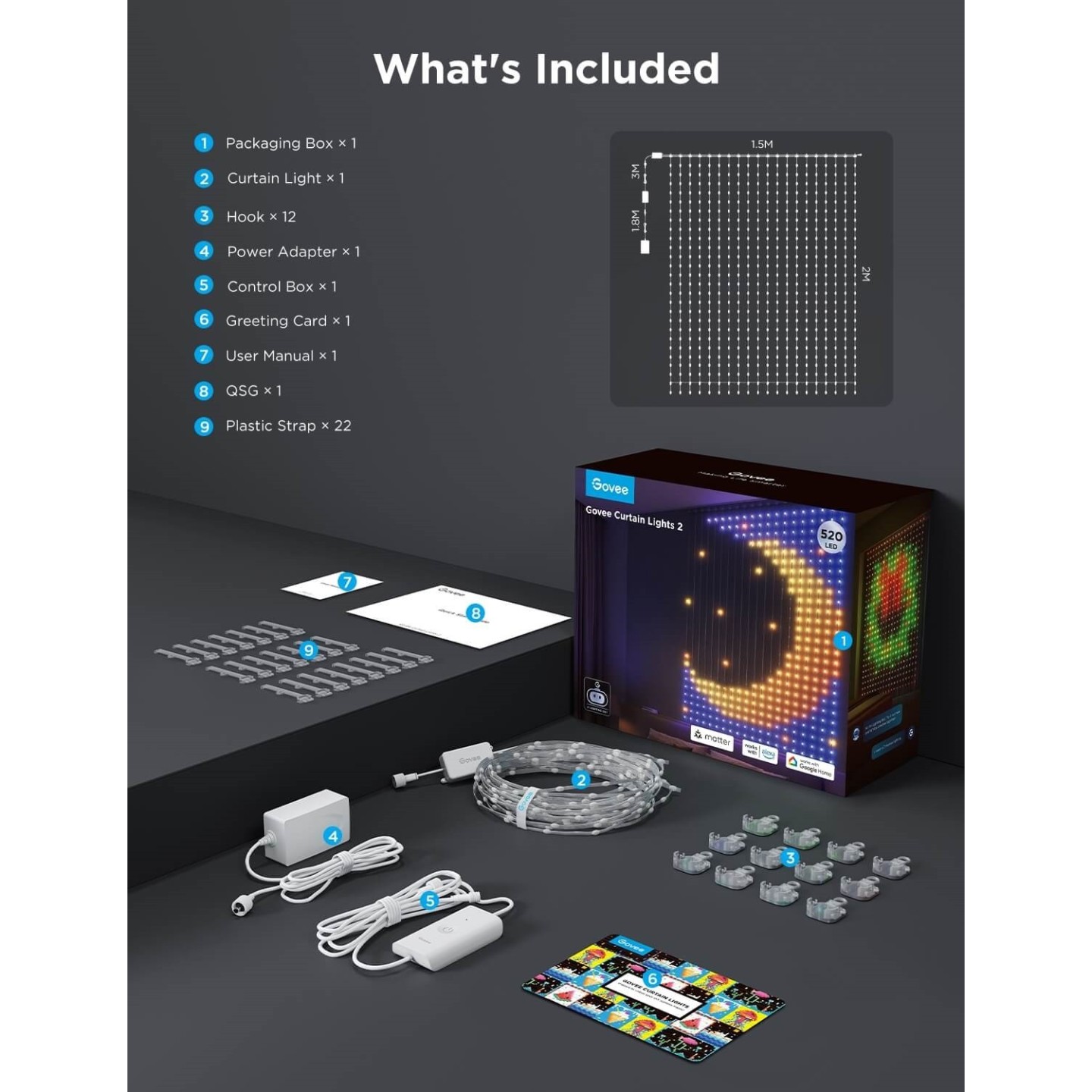 Govee LED Curtain Lights - H70B3 - 2 WiFi & BT RGBIC 1.5x2.0m IP65 (EU) — Buy in Cyprus with Fast Delivery