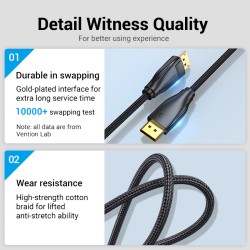 Buy Vention DisplayPort Cable - HCCBG - DP1.4 8K60Hz Braided 1.5m in Cyprus, Nicosia, Limassol, Larnaka, Pafos