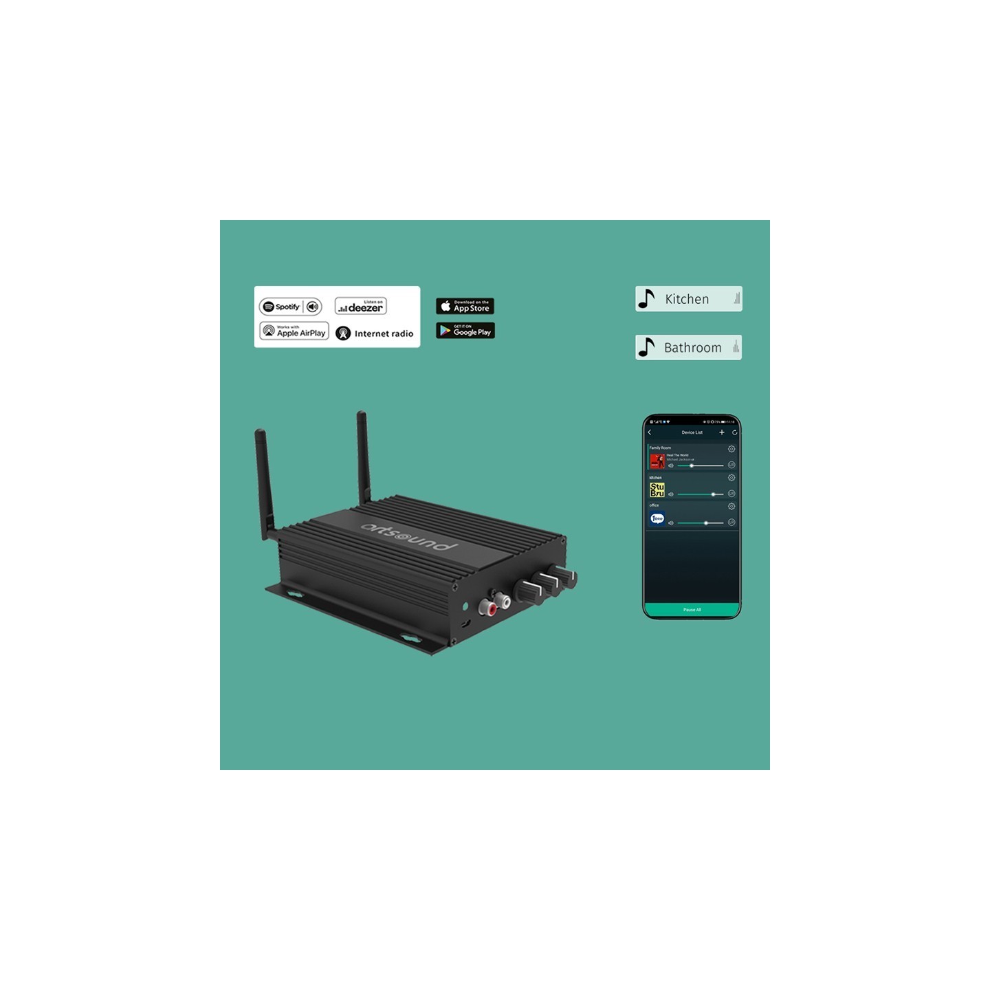 Artsound Multiroom Amplifier - SMART HYDE - 2x50W@4ohm BT-USB-WiFi-LAN-Airplay-Optical — Buy in Cyprus with Fast Delivery